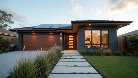 Hybrid Housing home at dusk